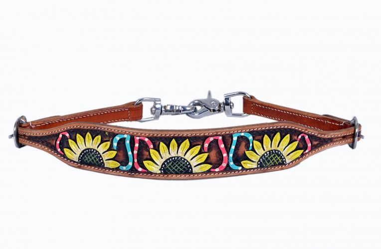 Showman Hand painted sunflower and paisley design wither strap